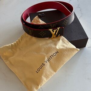 Louis Vuitton Black and Red Belt with Gold Buckle